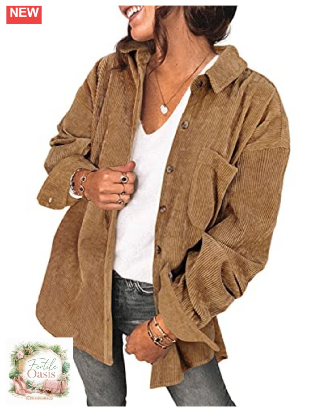 Lightweight Corduroy Button Down Shacket Jacket Long Sleeve Women Casual Fall